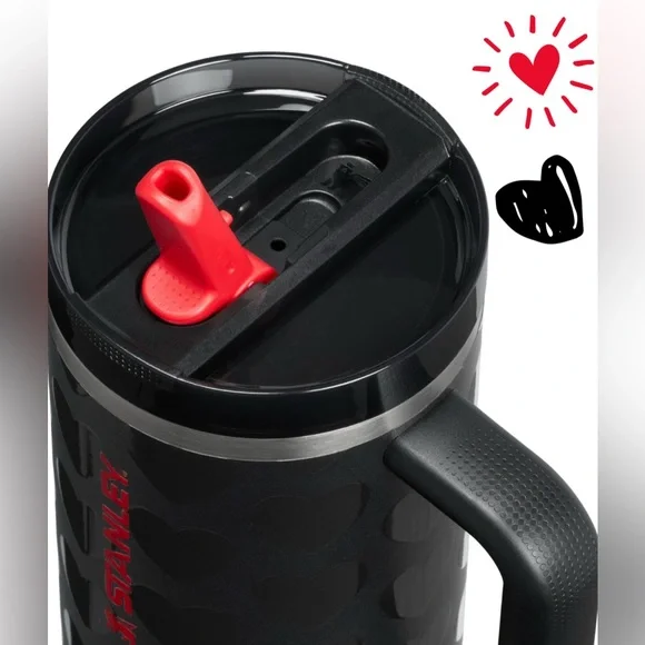 🖤Stanley Black and Red Travel Mug with Heart Design❤️ - Picture 3 of 12